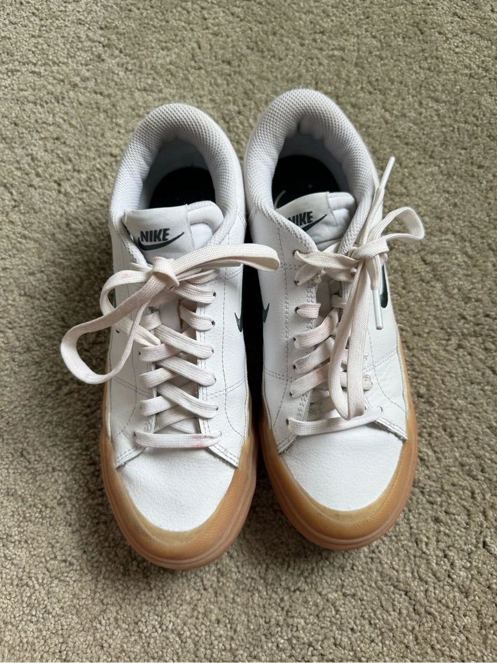platform Nike White and Gum Low-Top Sneakers with Black Swoosh